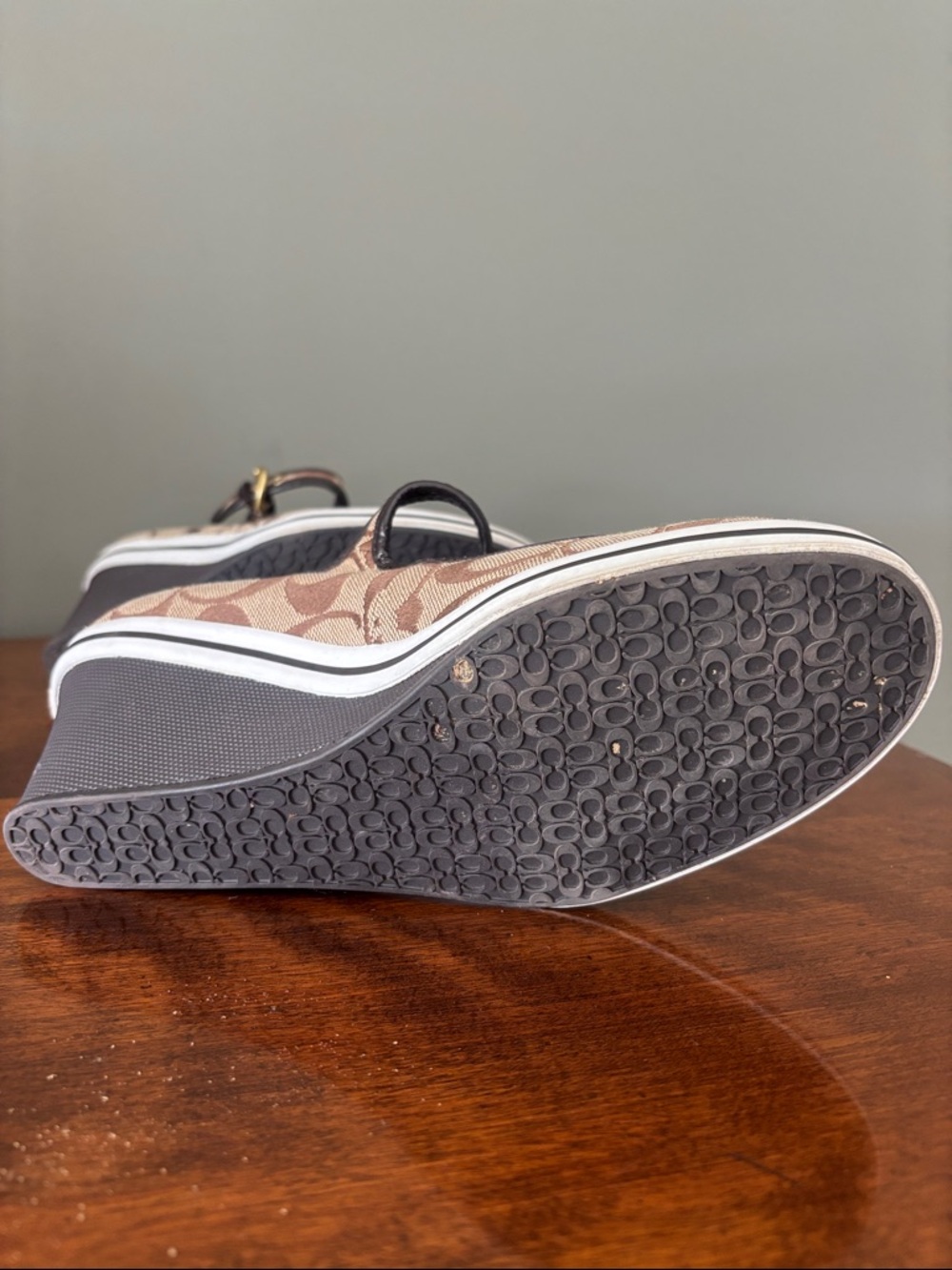 Coach Brown Signature Canvas Wedge Mary Jane - Picture 2 of 9